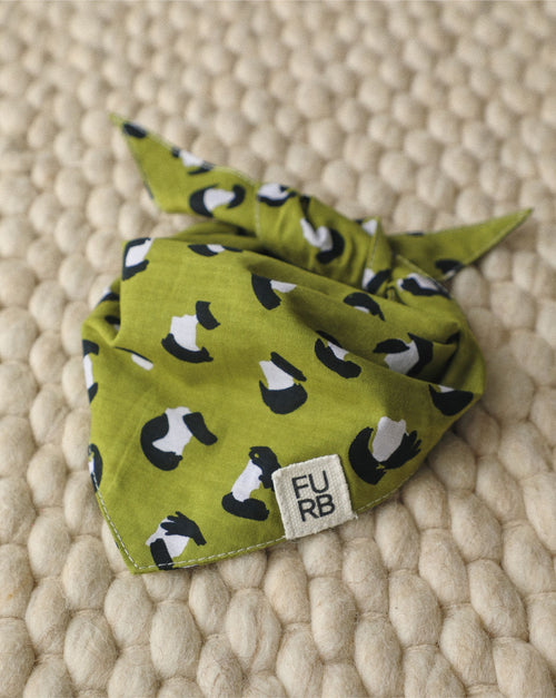 Green leopard print dog bandana with bold design – perfect for Pugs or smaller dogs