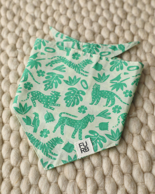 Wild-inspired green dog bandana with modern edge