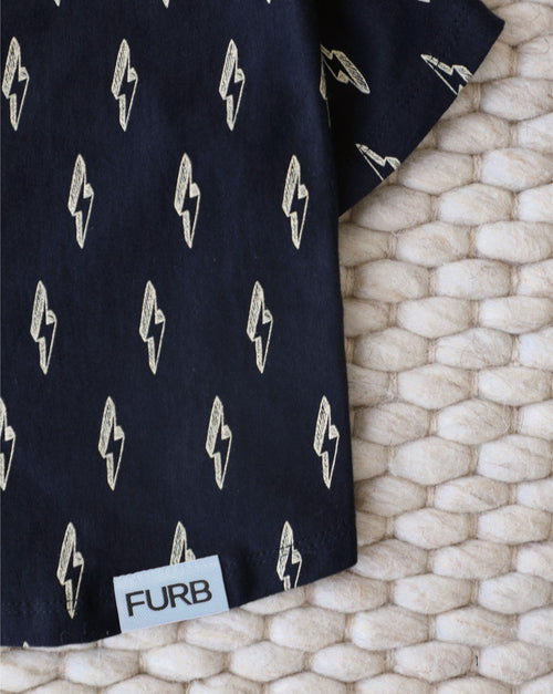 Trendy dog outfit with iconic bolt design