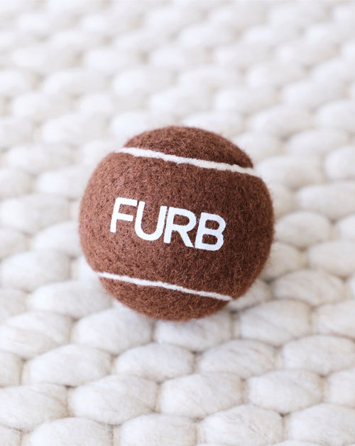 Classic brown dog tennis ball for outdoor play and fetch.