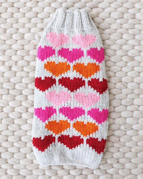 Red knit dog sweater with white heart pattern for Valentine&