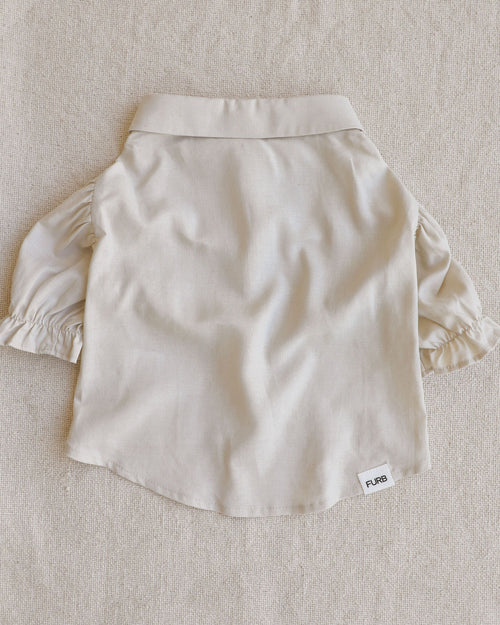 Mon Petit Oatmeal Linen Dog Blouse for toy poodles, offering lightweight comfort and style.