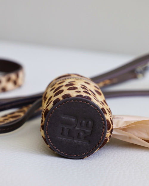 Wylde Brown Spotted Poop Bag Holder Close Up