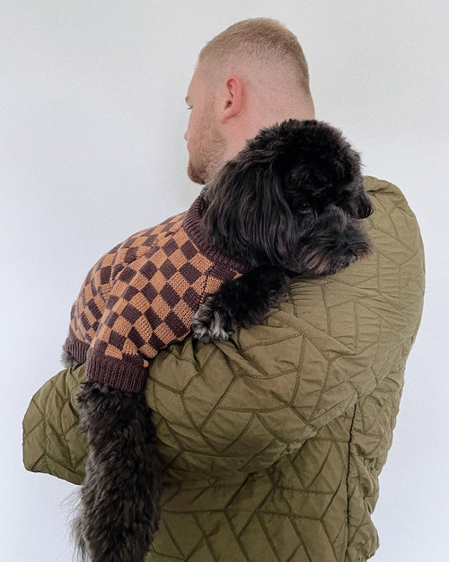 Arlo Brown Check Sweater Product Image Detail. dog sweaters for beagles