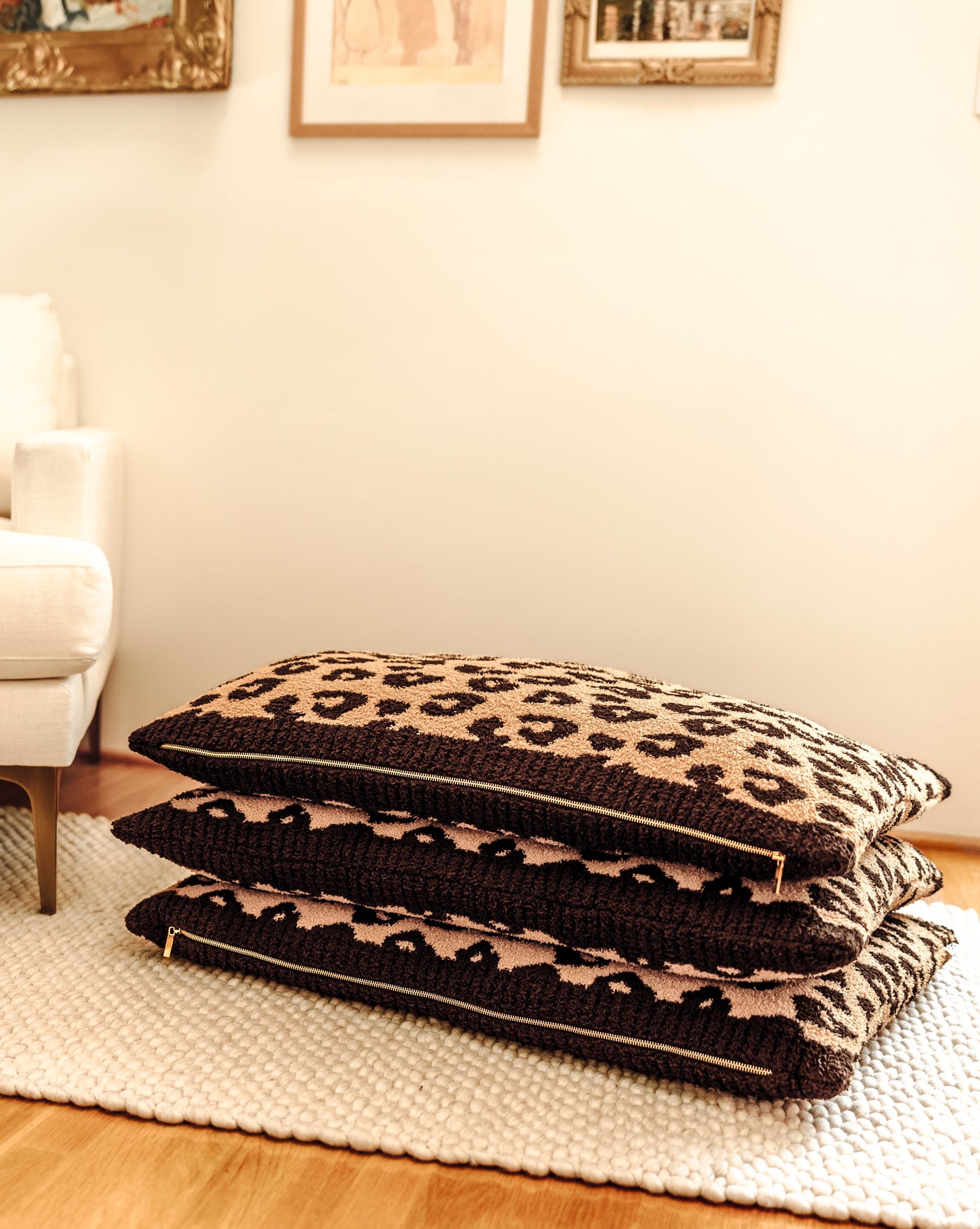 Snuggle Knit Tan Leopard Dog Bed
