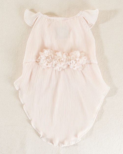 Elegant white petal pink chiffon dress for dogs like French Bulldogs and Maltese.