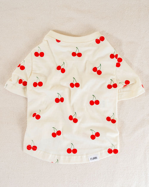 Cherries print dog t-shirt for small dogs, perfect for warm weather and playful pups