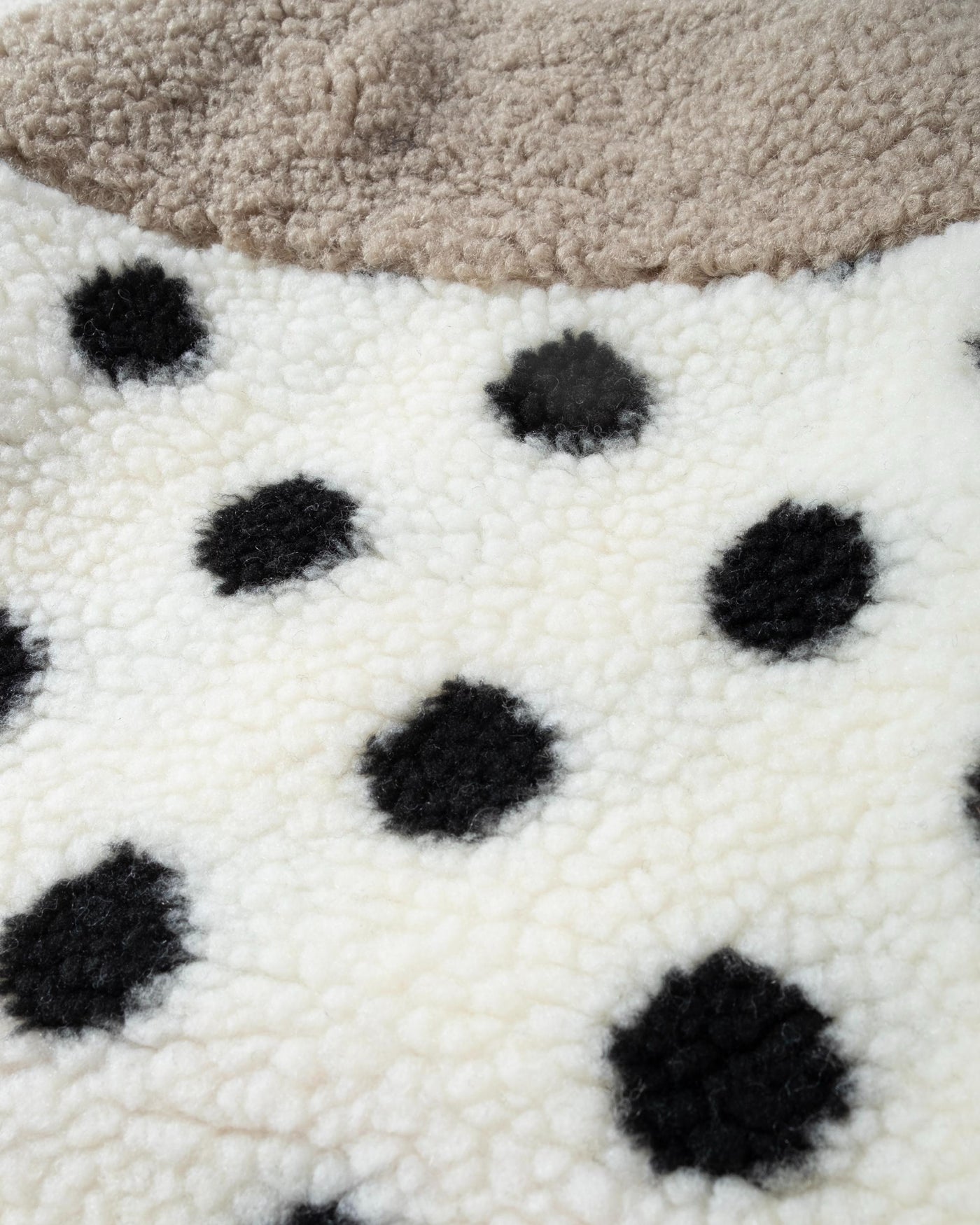 black and white polka dot and tan with coral half button sherpa and fleece dog pullover