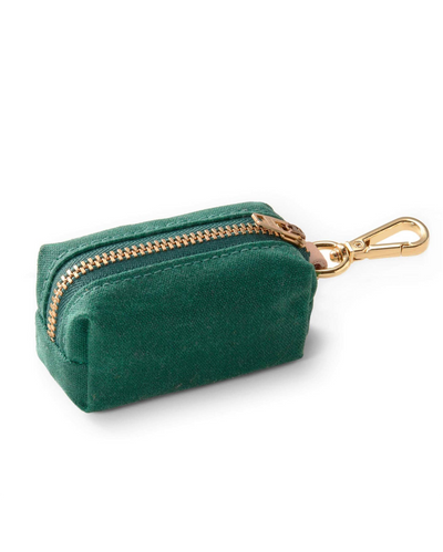 Waxed green cotton canvas is complete with elevated brass hardware. Sleek clasp easily attaches to your leash's O ring. There's no mess left behind with this adorable accessory.