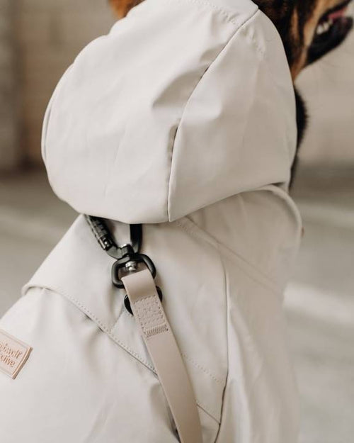 Comfortable waterproof dog rain jacket in neutral tones