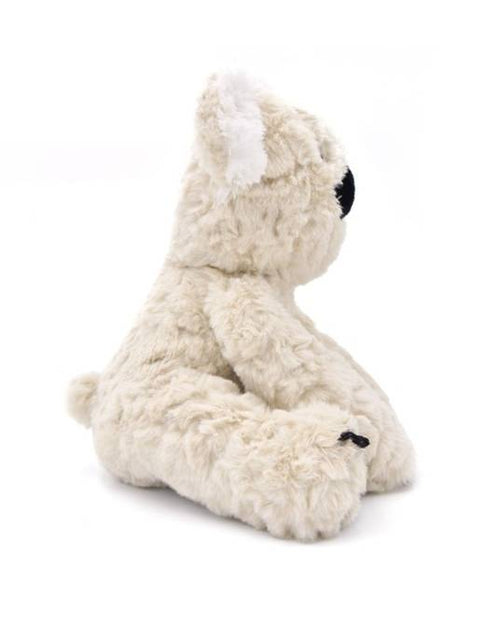 Versatile plush dog toy in soft white, ideal for interactive play