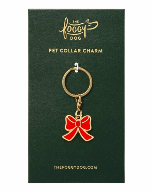 Red bow collar charm for your dog, perfect for breeds like Miniature Schnauzers and French Bulldogs