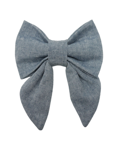 Chambray denim dog bow for small and medium-sized breeds, adding a fashionable touch to your dog&