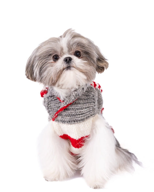 Cozy candy cane striped knit sweater for holiday dogs.