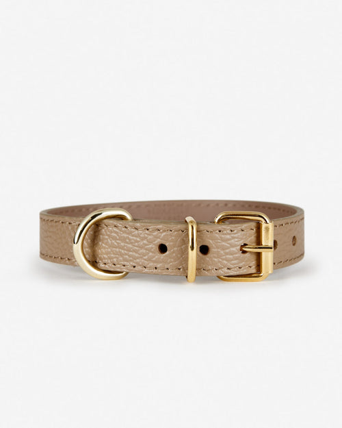 Back view of Nara taupe leather dog collar, adjustable and modern design