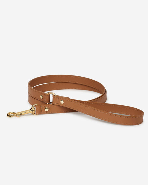 Nara camel leather dog leash for medium and small dogs, premium leather with sturdy clasp for safe walks