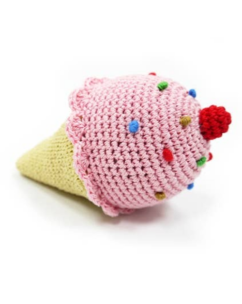 Playful ice cream-shaped dog toy with squeaker, designed for small and medium dog breeds like Beagles and Pugs.