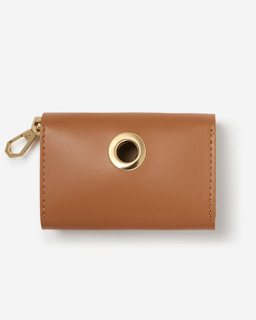 Back view of Rocco camel leather dog waste bag holder, functional and stylish