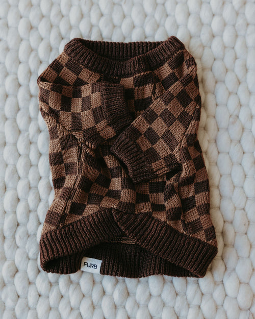 Arlo Brown Check Sweater Product Image Detail. sweater pug