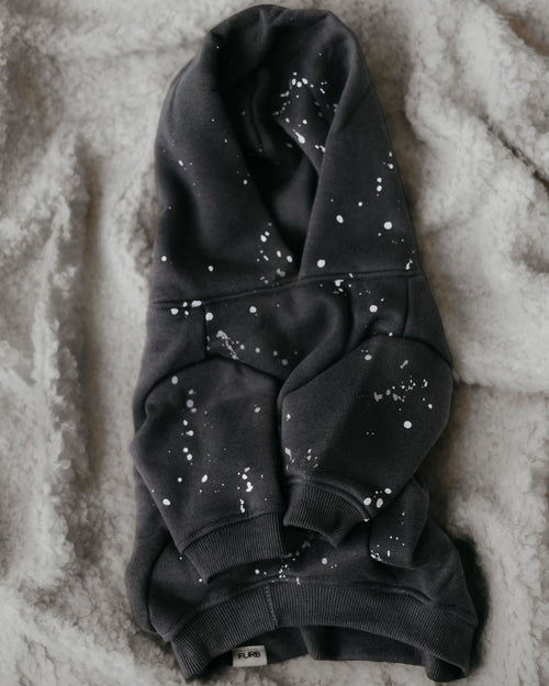 Ziggy Charcoal Paint Splatter Hoodie Product Image Detail. Cute hoodie for corgis