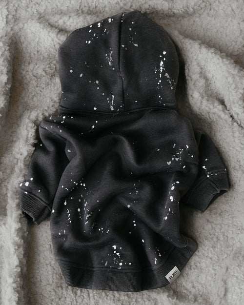 Ziggy Charcoal Paint Splatter Hoodie Product Image Detail. Cute hoodie for poodles