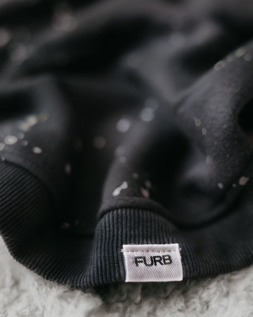 Ziggy Charcoal Paint Splatter Hoodie Product Image Detail. Cute hoodie for pugs