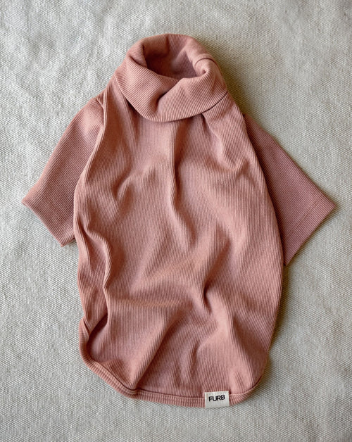 Halifax Dusty Rose Ribbed Turtleneck Product Image Detail. Chihuahua pink shirt.