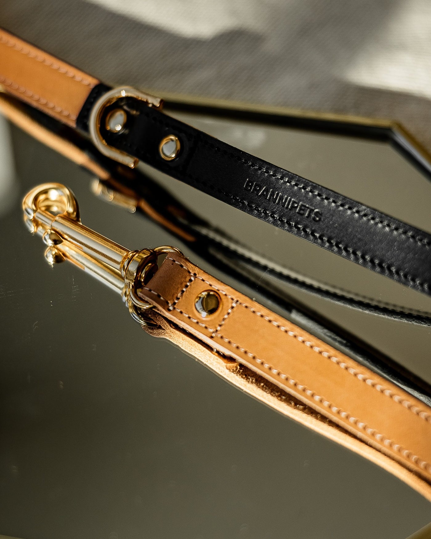 Rocco Leash in Tan and Black Leather Product Image Detail
