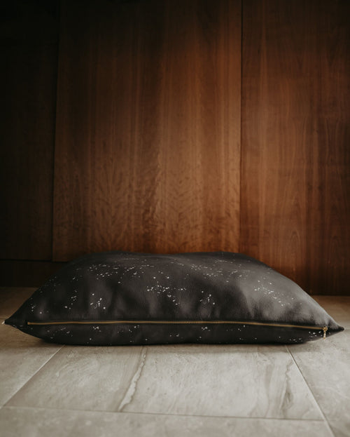 Roscoe Charcoal Splatter Sweatshirt Dog Bed made with our favorite sweatshirt material