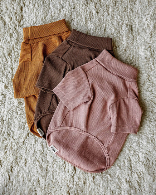 Halifax Dusty Rose Ribbed Turtleneck Product Image Detail. Bichon pink shirt.