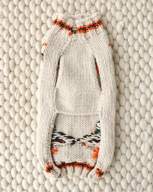 Handmade wool dog sweater with fun duck print, cozy and durable pet apparel for cold weather