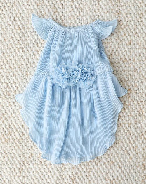 Love Story Ice Blue Pleated Chiffon Dress