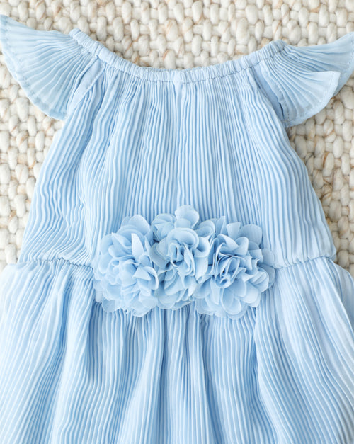 Love Story Ice Blue Pleated Chiffon Dress