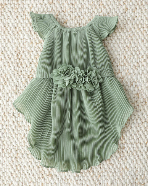 Love Story Sage Green Pleated Chiffon Dress