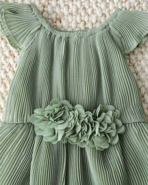 Love Story Sage Green Pleated Chiffon Dress