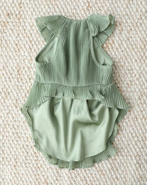 Love Story Sage Green Pleated Chiffon Dress