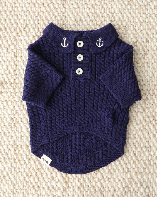 Little Skipper Navy Cable Knit Polo Sweater