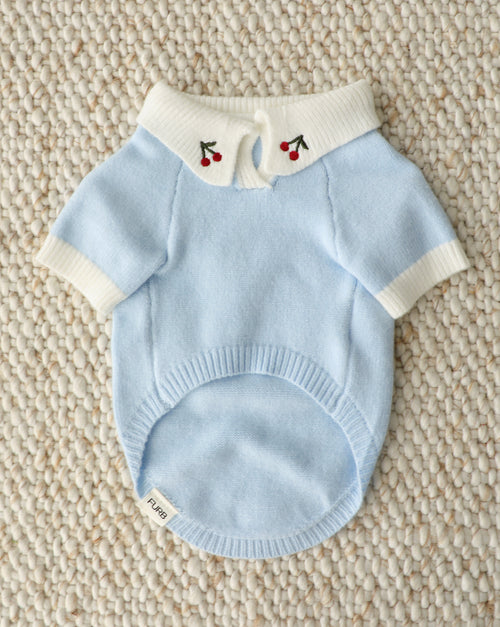 Cherry On Top Light Blue Polo Dog Sweater