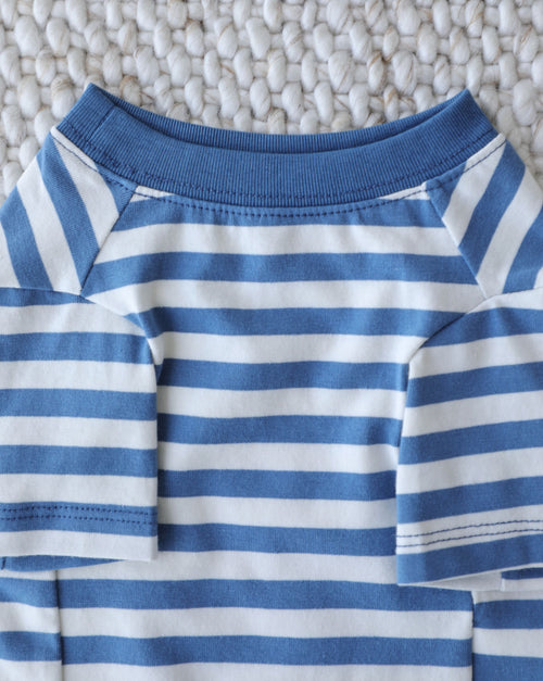 casual dog tee with blue stripes, soft cotton apparel designed for comfort and layering