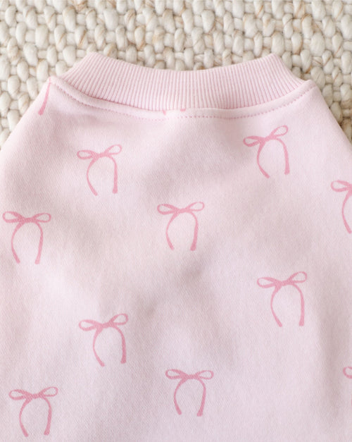 cozy dog crewneck with bow pattern, lightweight sweatshirt for fashionable pets