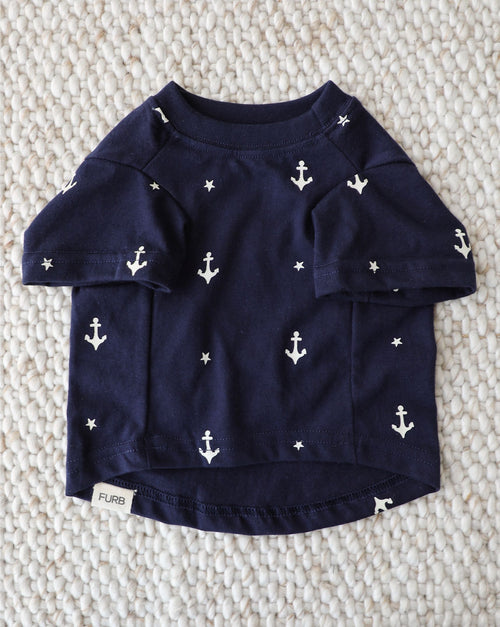 relaxed fit dog t shirt with nautical anchor pattern, lightweight clothing for stylish pets