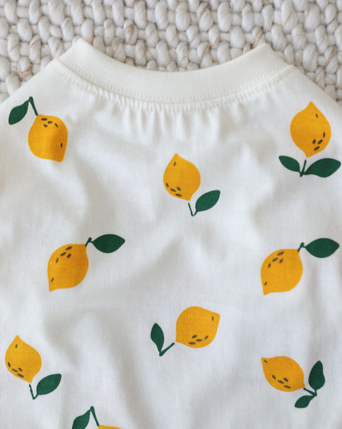 soft cotton dog t shirt with lemon pattern, breathable clothing for stylish pets