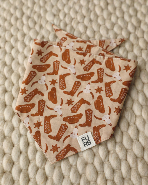 Western-themed dog bandana in earthy tones – perfect for Miniature Schnauzers or medium breeds