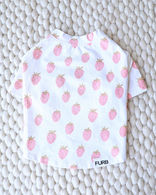 Cute strawberry-patterned shirt perfect for spring pups