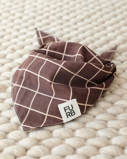 Neutral windowpane dog bandana styled for crisp, clean looks