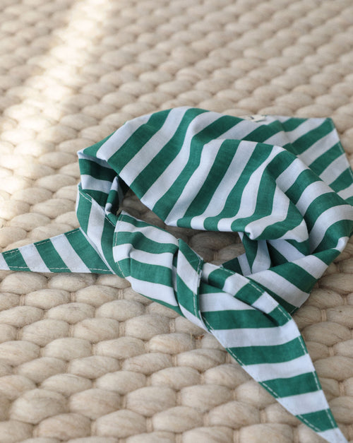 A modern green striped accessory for fashionable pups
