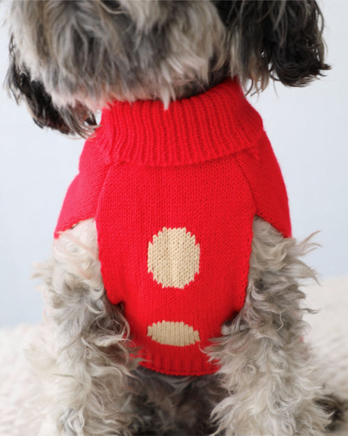 Festive holiday dog sweater with reversible design for small breeds.