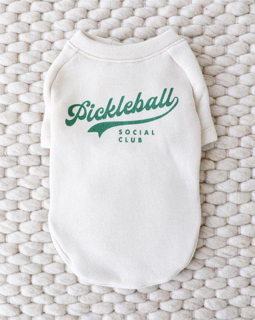 Sporty “Pickleball Social Club” dog sweatshirt in soft knit for active pups.