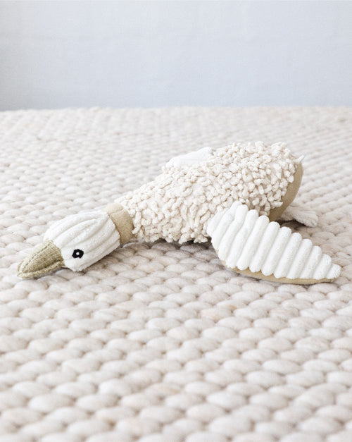 Plush mallard duck dog toy in brown and green, fun for fetch and chew.