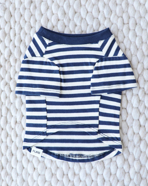 Playful Pooch Navy + Ivory Striped Dog T-Shirt